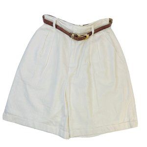 Vintage Linen Pleated Belted Bermuda Shorts